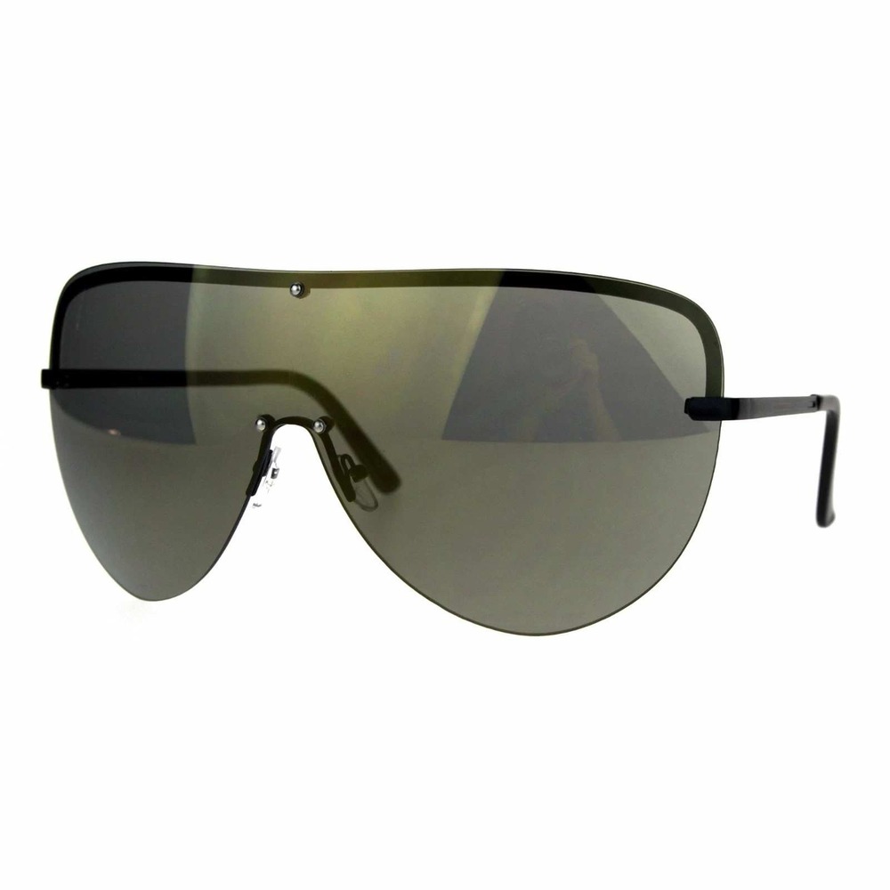 Shield Sunglasses Oversized Visor Sunglasses Fashion Trendy Gold‎ Mirror Lens